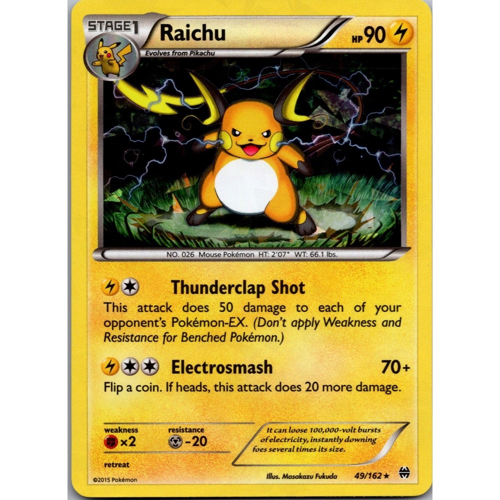 Pokemon Raichu Rare Holo XY BREAKthrough 49/162 Lightning TCG Card 2015 LP